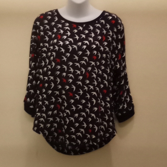 Anthropologie Maeve Bird Navy Printed Top - Picture 4 of 11